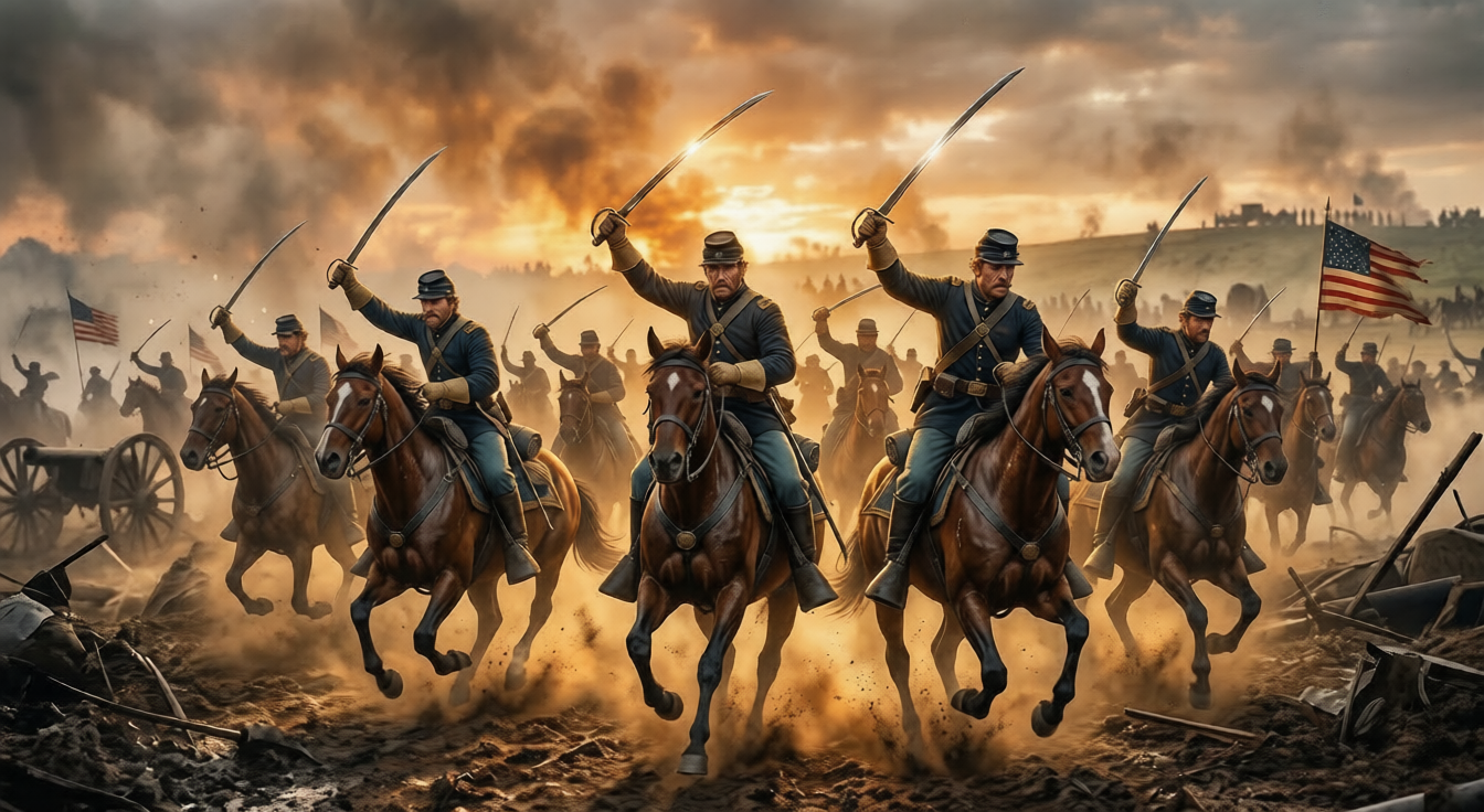 Famous Civil War sword models including Model 1860 Union cavalry officer saber and Model 1840 cavalry saber with scabbards.