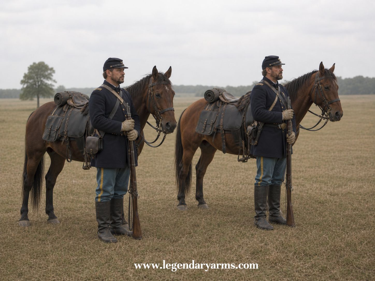 Civil War cavalry reconnaissance scene with mounted soldiers observing terrain and tracking enemy movements during battle