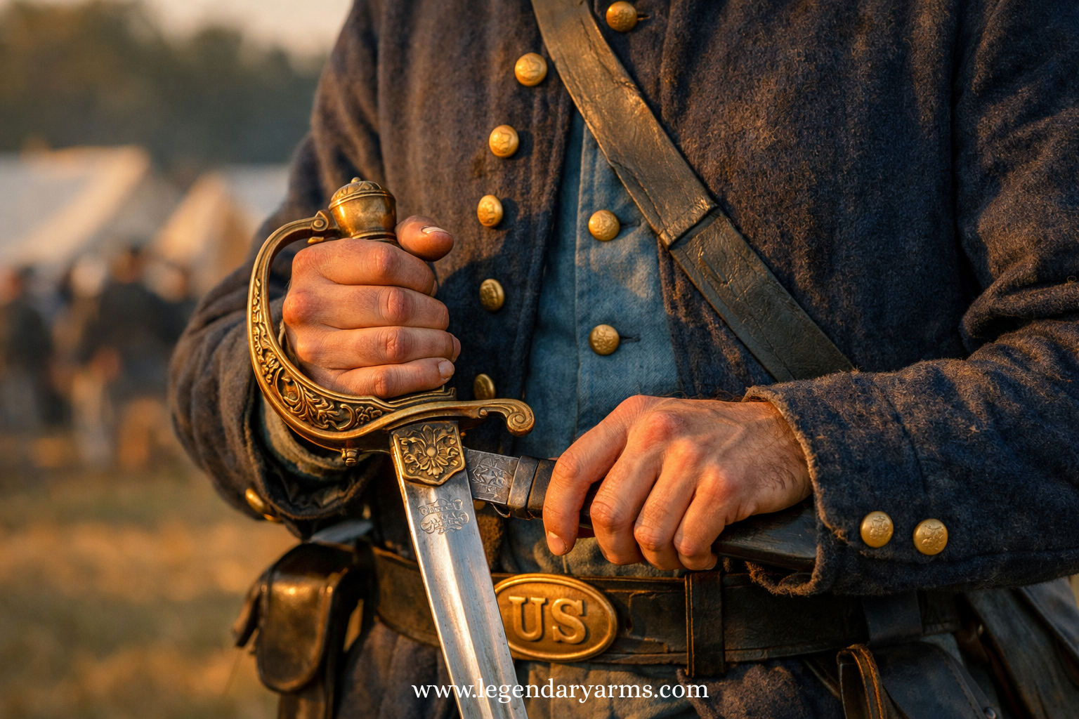 Intense American Civil War battlefield scene with Union and Confederate soldiers engaged in close combat, surrounded by thick smoke, flying debris, and dramatic lighting; a soldier in the foreground fires a rifle while others charge forward beneath a waving battle flag, creating a gritty, cinematic atmosphere.